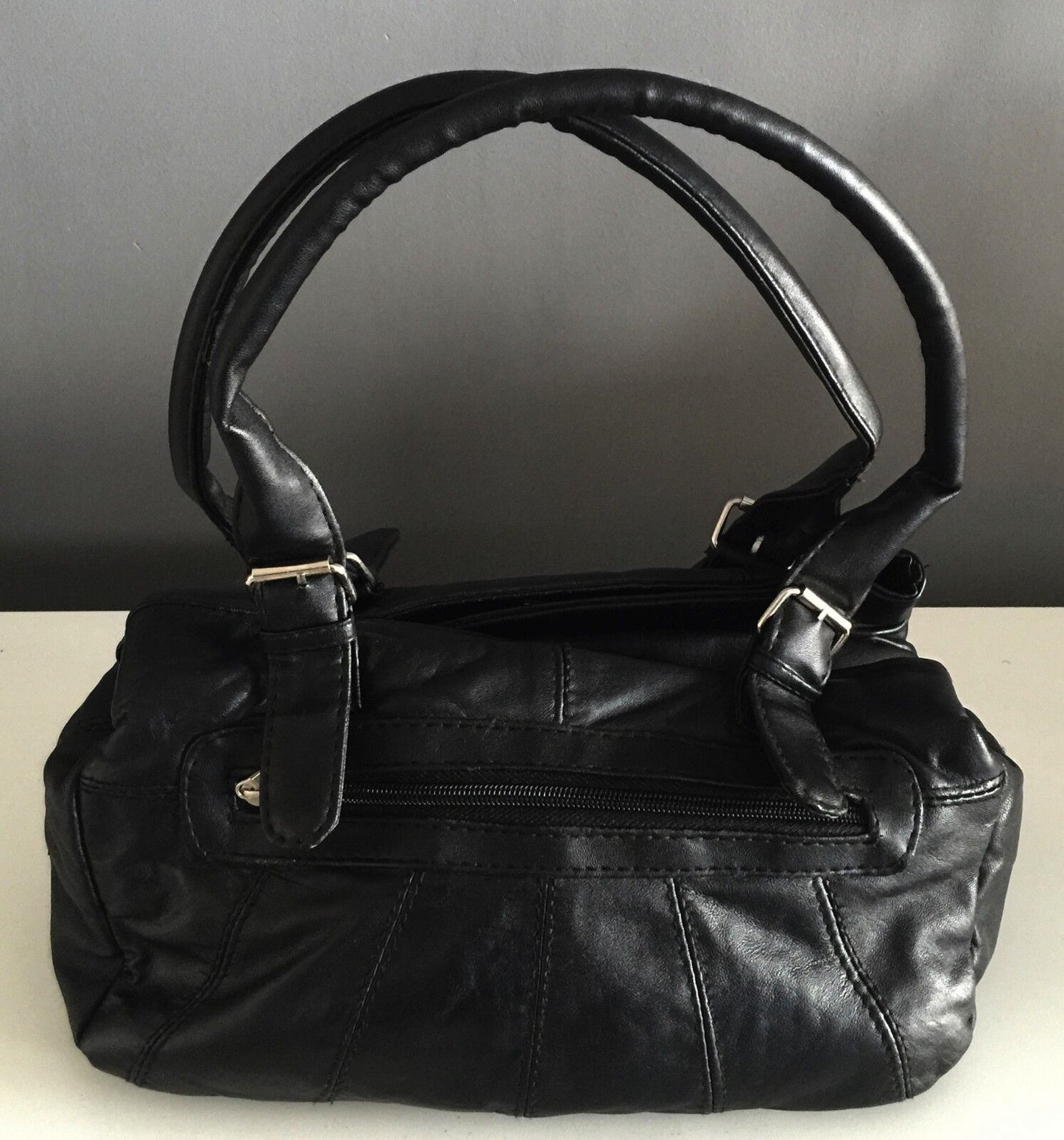 TOSCA Shoulder Bag Soft Leather Twin Handle Black Lambskin Retro Gem NEW