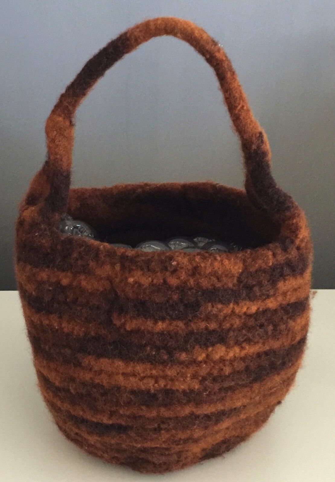 SHOULDER BAG Wool Bucket Style Shades of Brown Basket Handbag Unique Vintage