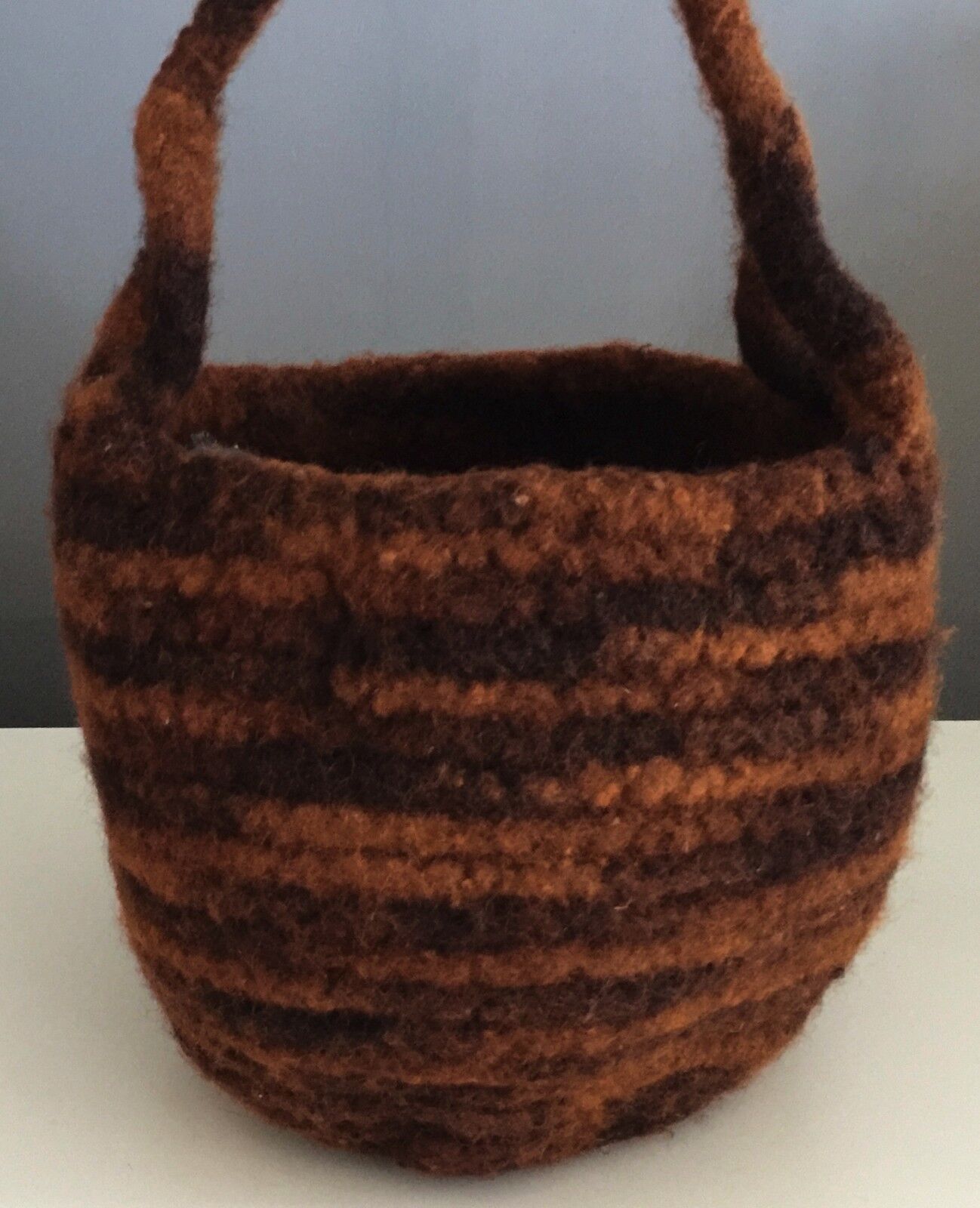 SHOULDER BAG Wool Bucket Style Shades of Brown Basket Handbag Unique Vintage