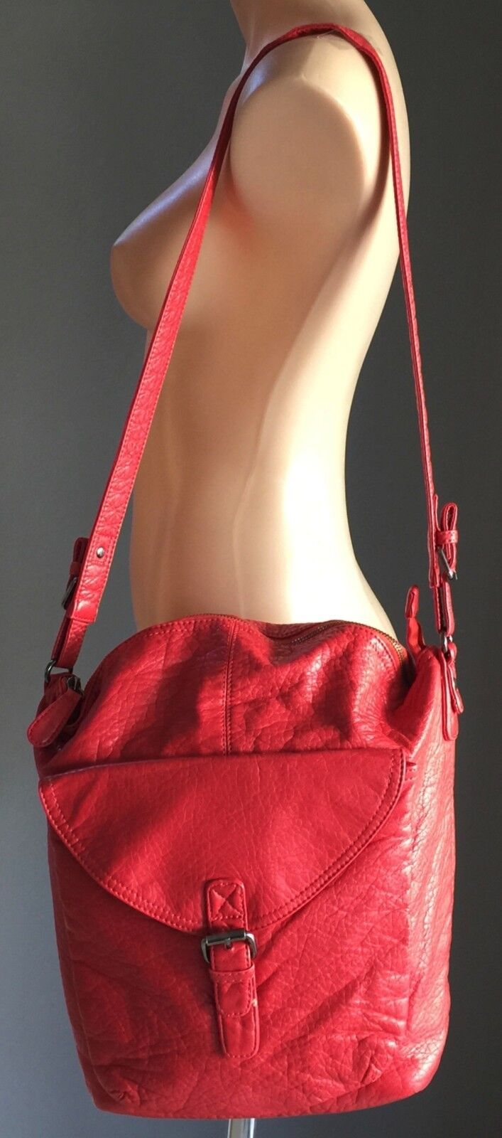 ECOTE Shoulder Bag Red Pleather Pebble Look Shopper Tote Handbag Gorgeous