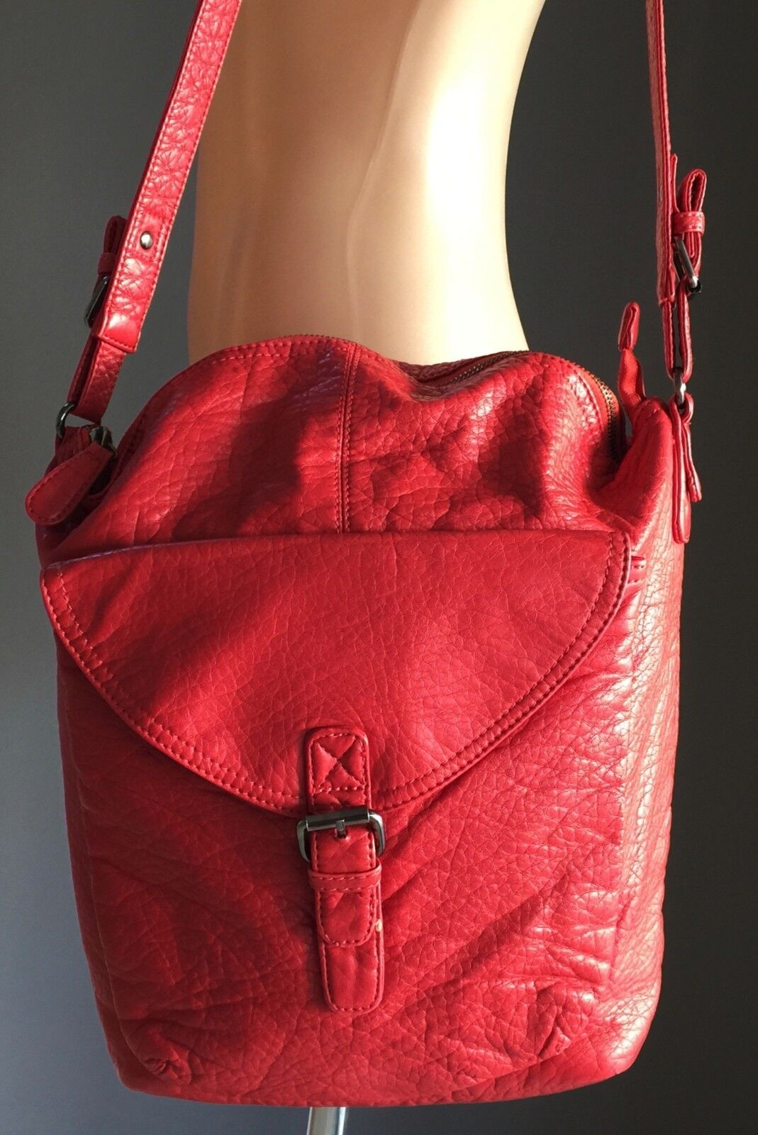 ECOTE Shoulder Bag Red Pleather Pebble Look Shopper Tote Handbag Gorgeous