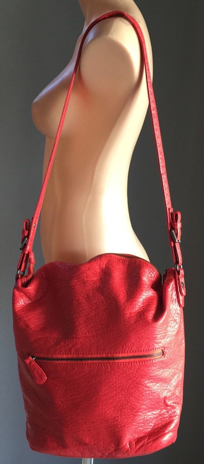 ECOTE Shoulder Bag Red Pleather Pebble Look Shopper Tote Handbag Gorgeous