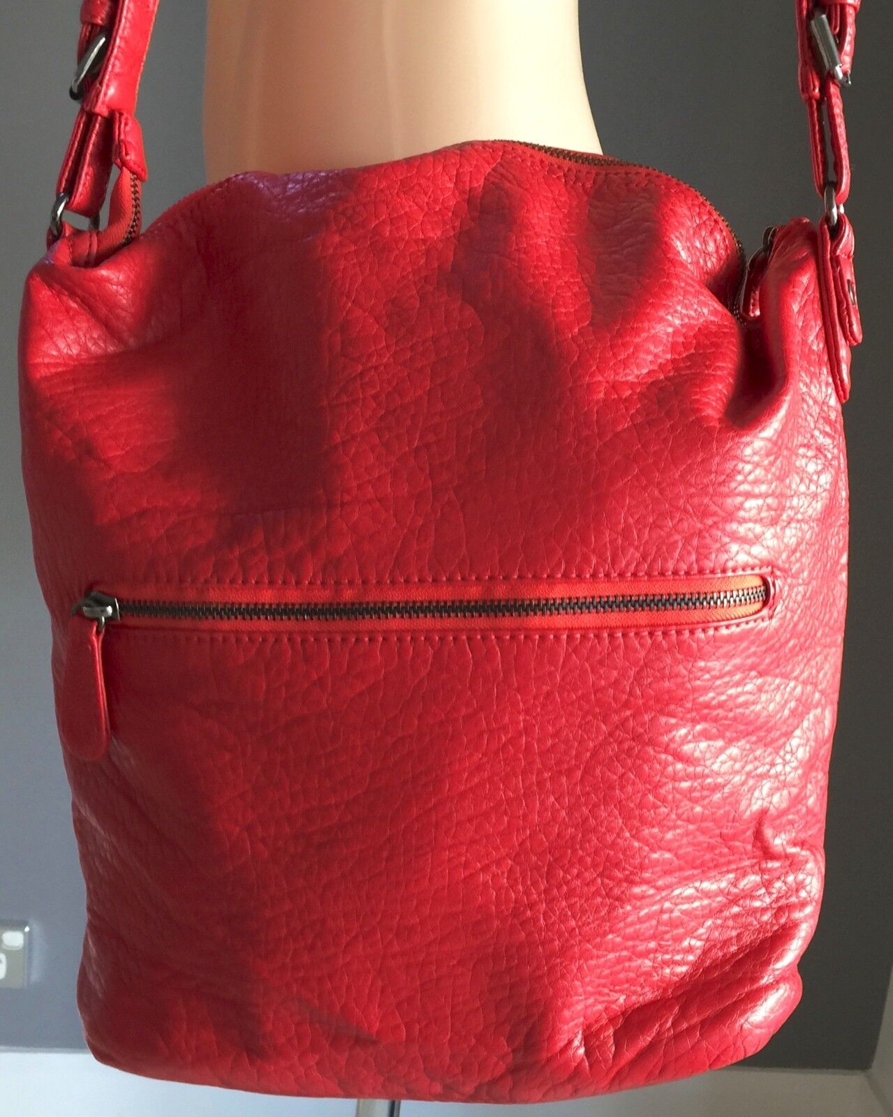 ECOTE Shoulder Bag Red Pleather Pebble Look Shopper Tote Handbag Gorgeous