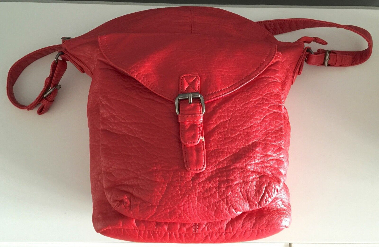 ECOTE Shoulder Bag Red Pleather Pebble Look Shopper Tote Handbag Gorgeous