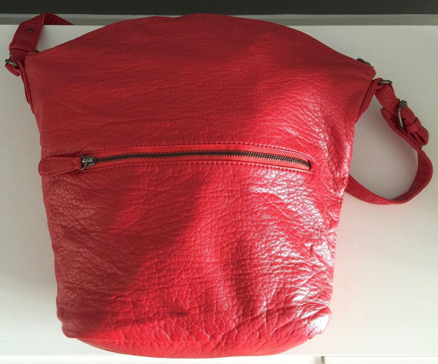 ECOTE Shoulder Bag Red Pleather Pebble Look Shopper Tote Handbag Gorgeous