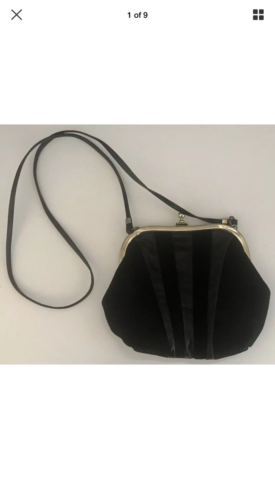 Shoulder Bag SAXONE FELTHAM CrossBody  Black Suede & Leather Gold Frame Vintage