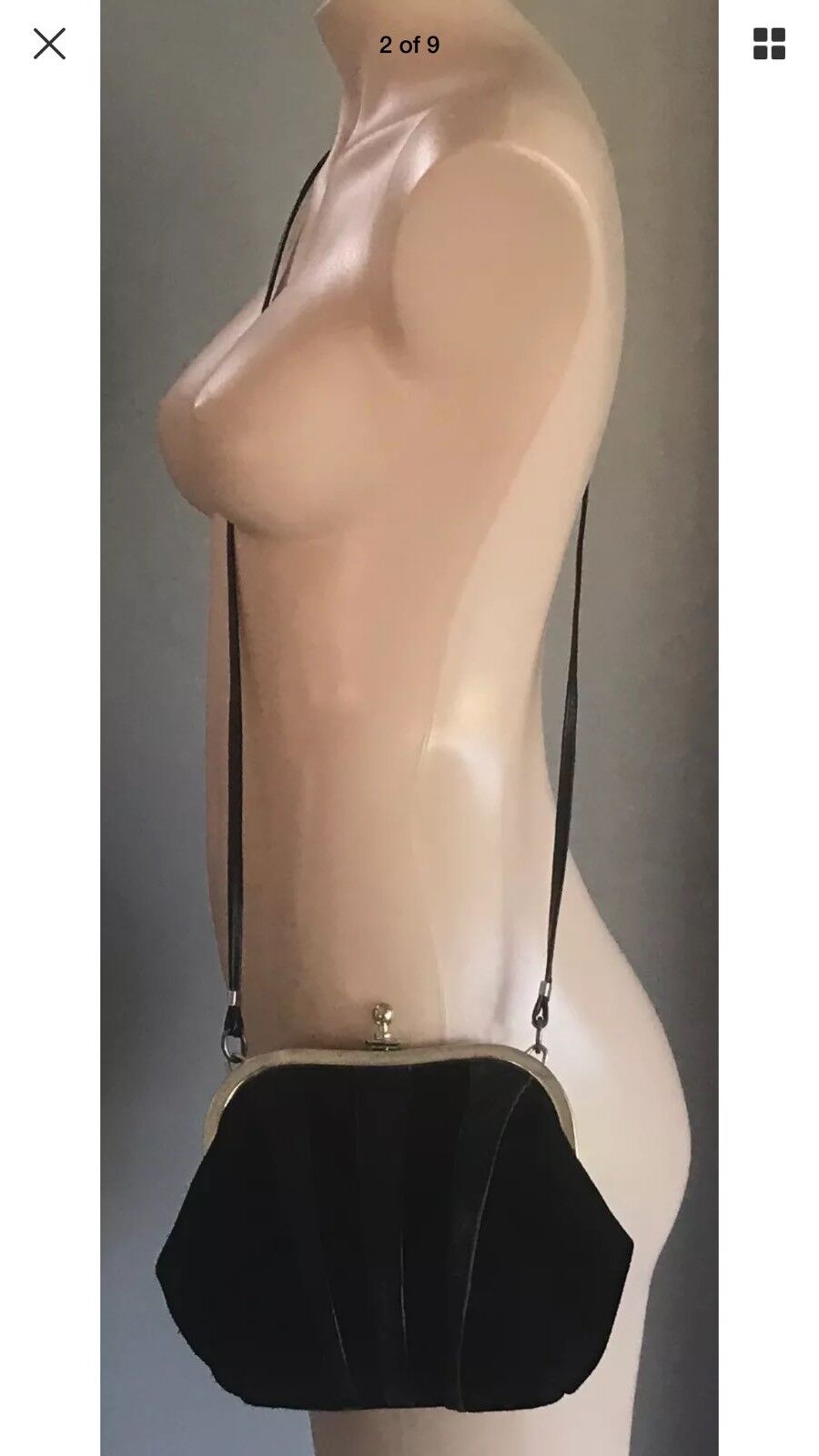 Shoulder Bag SAXONE FELTHAM CrossBody  Black Suede & Leather Gold Frame Vintage