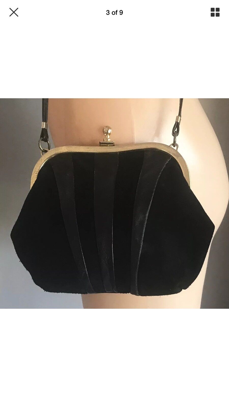 Shoulder Bag SAXONE FELTHAM CrossBody  Black Suede & Leather Gold Frame Vintage
