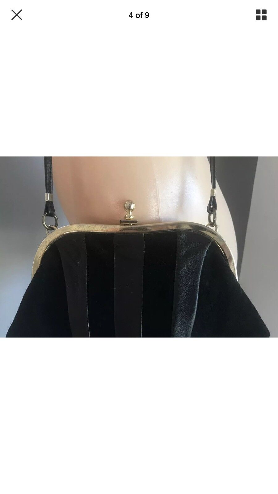 Shoulder Bag SAXONE FELTHAM CrossBody  Black Suede & Leather Gold Frame Vintage