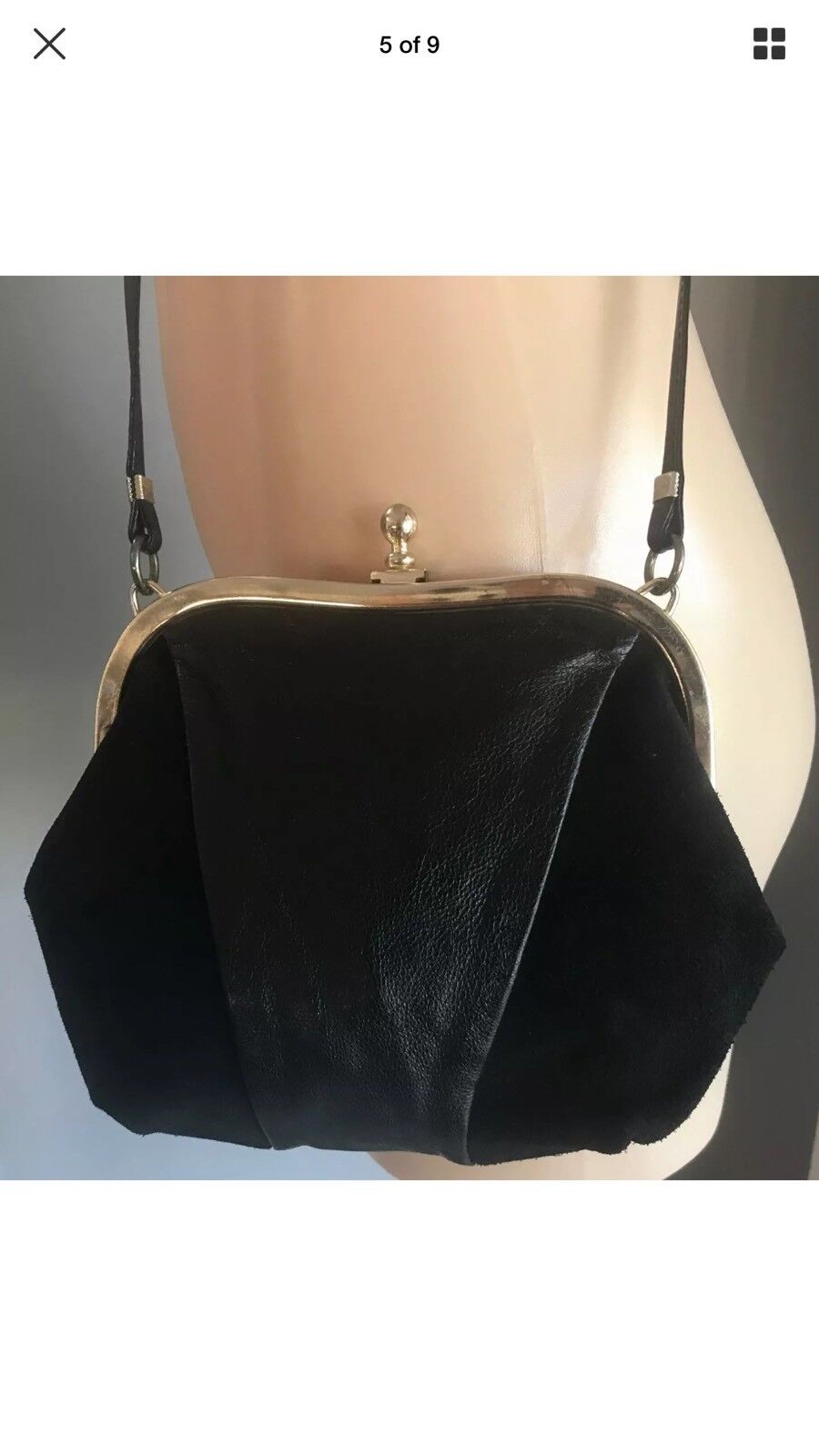 Shoulder Bag SAXONE FELTHAM CrossBody  Black Suede & Leather Gold Frame Vintage