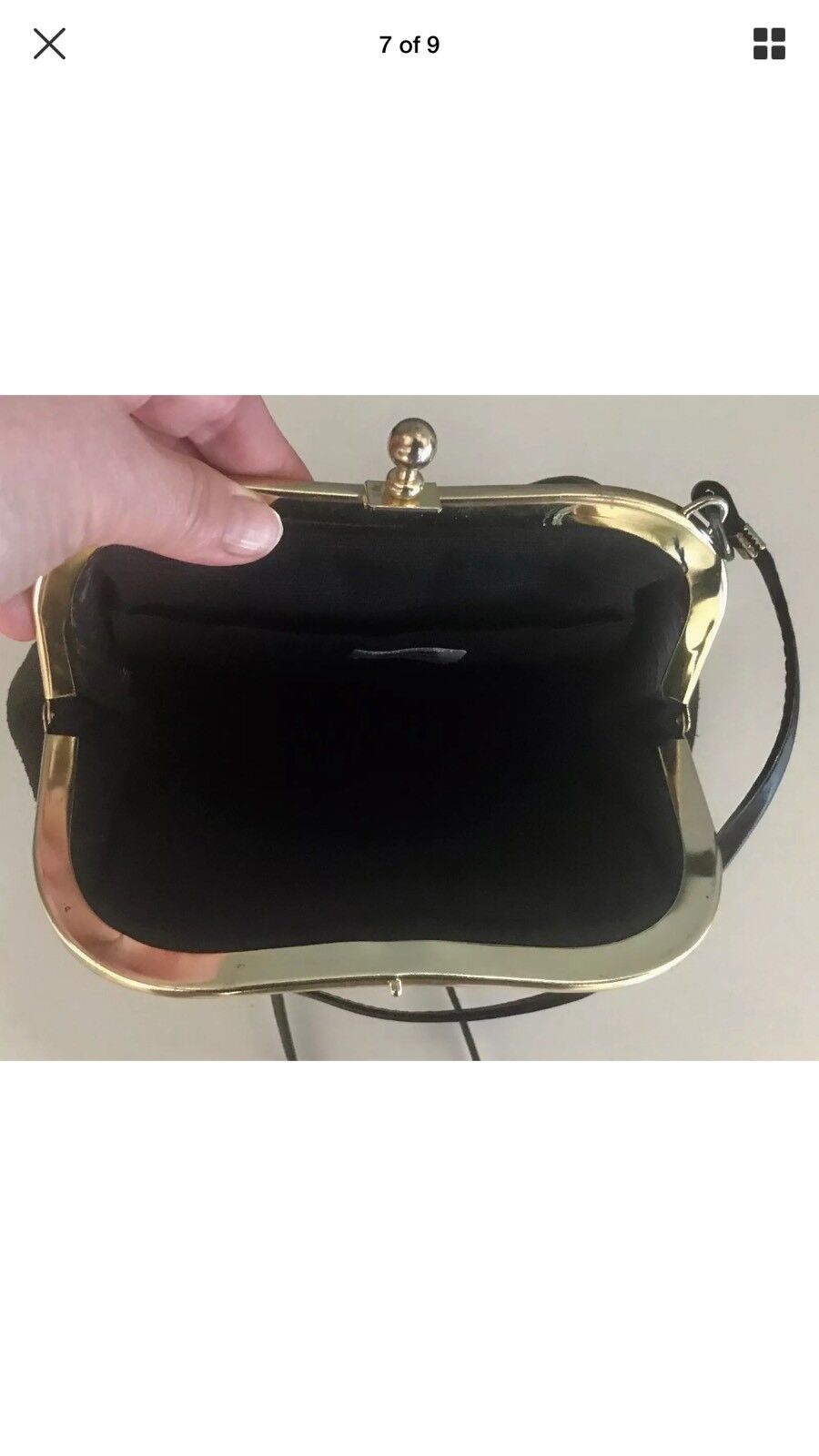 Shoulder Bag SAXONE FELTHAM CrossBody  Black Suede & Leather Gold Frame Vintage