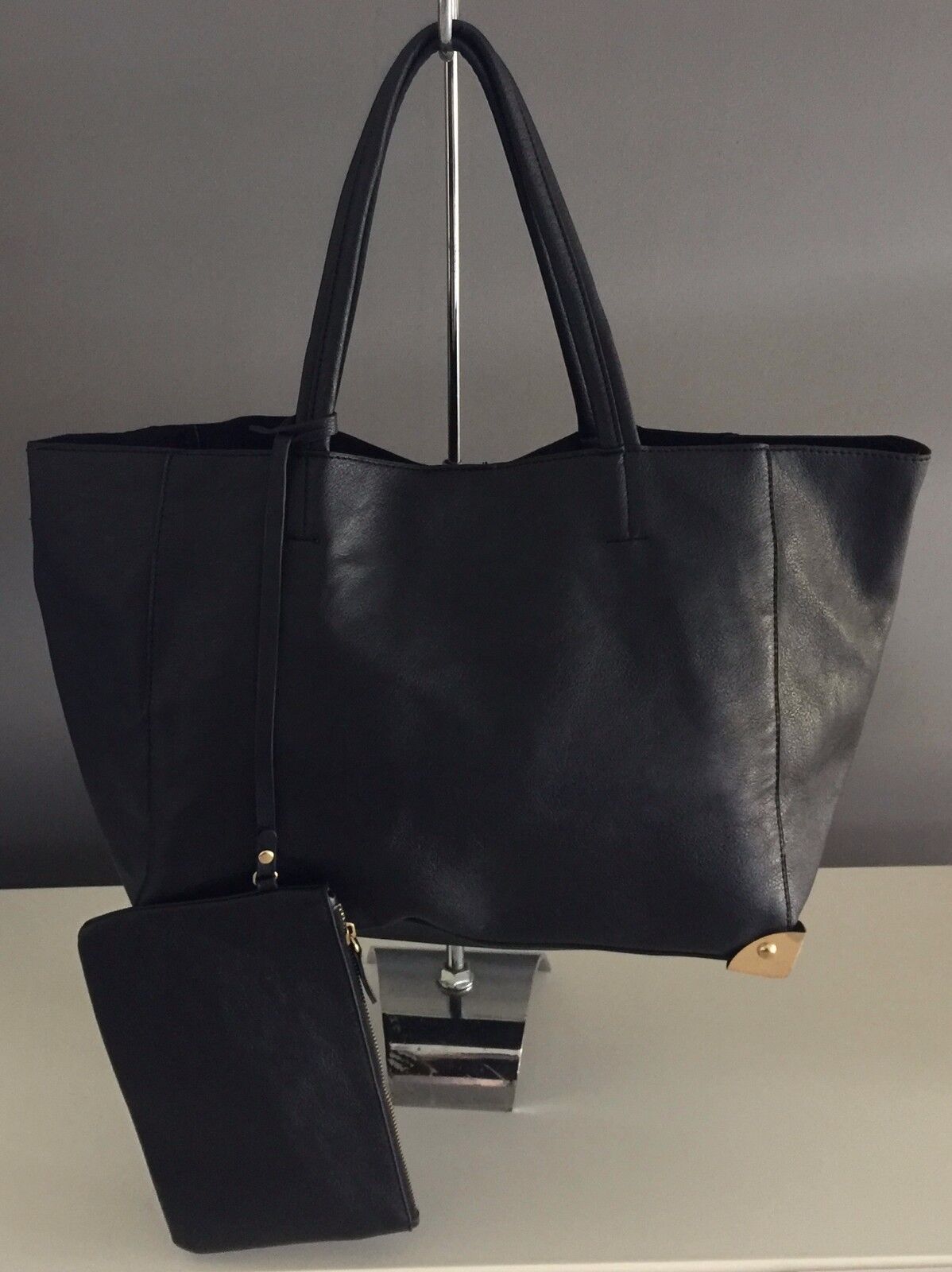 Shoulder Bag RUBI Black PU Tote Plus Make Up Bag Pouch