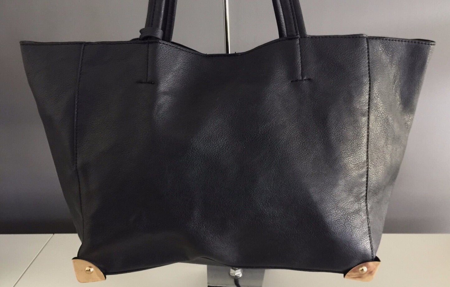 Shoulder Bag RUBI Black PU Tote Plus Make Up Bag Pouch