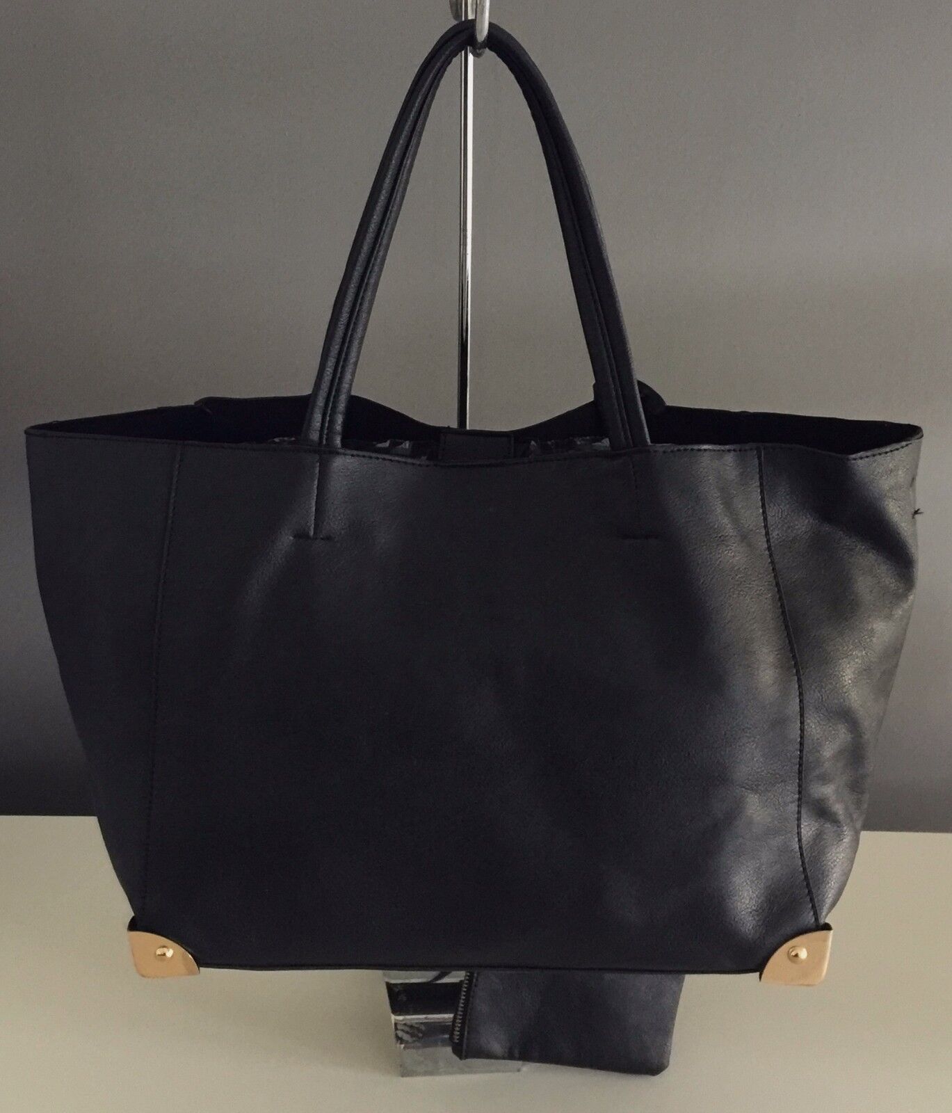 Shoulder Bag RUBI Black PU Tote Plus Make Up Bag Pouch
