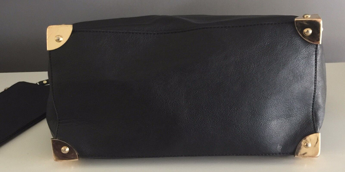 Shoulder Bag RUBI Black PU Tote Plus Make Up Bag Pouch