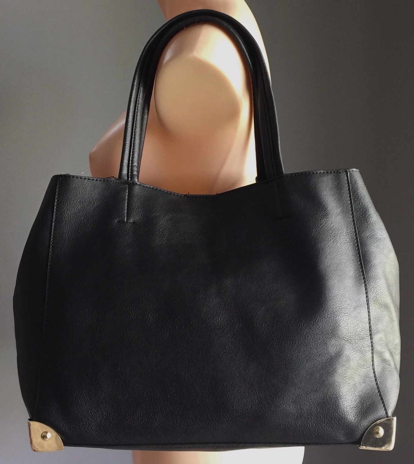 Shoulder Bag RUBI Black PU Tote Plus Make Up Bag Pouch
