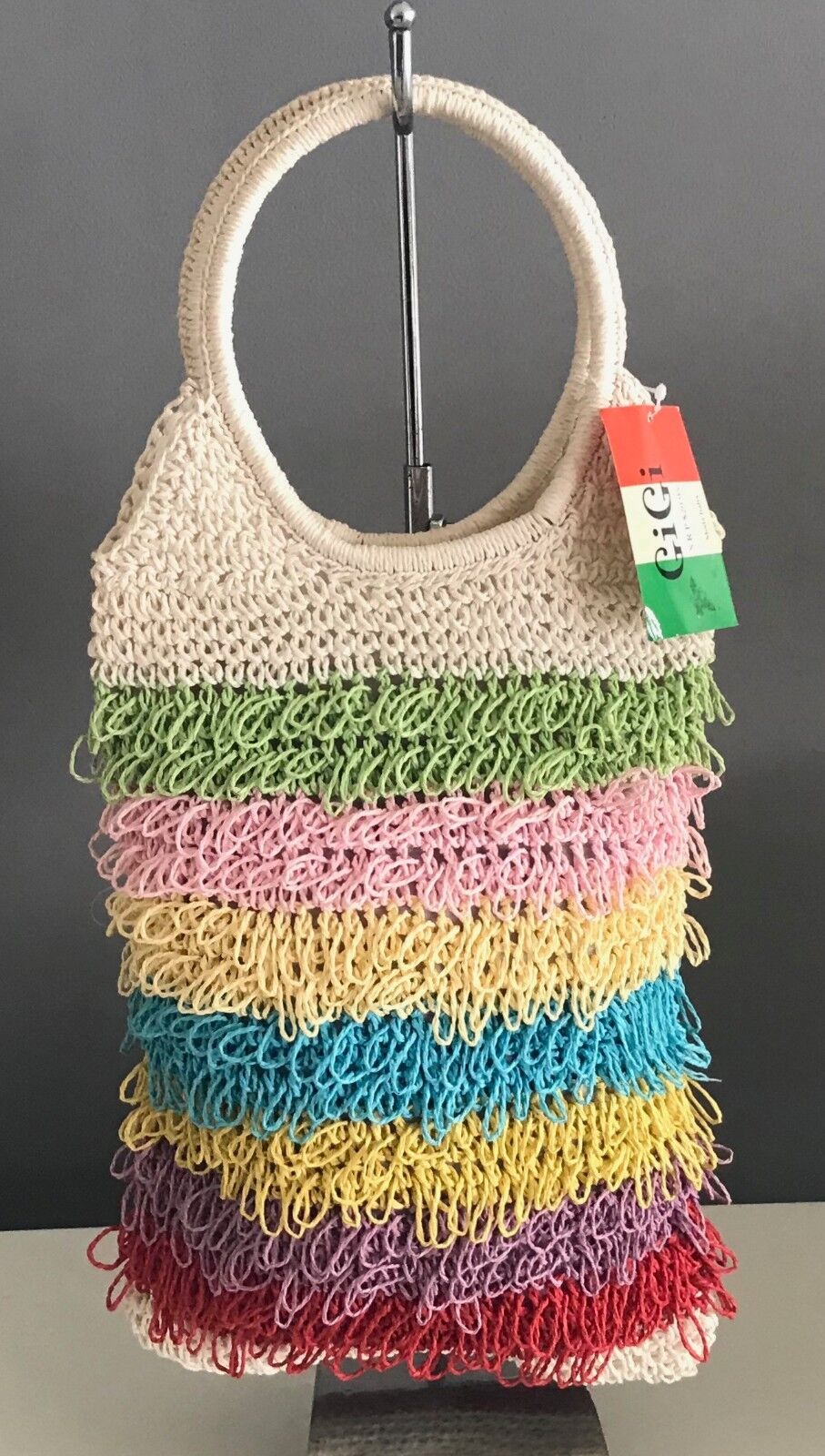 Bag GIGI Bag Multi Rainbow Colour "Loop" Ring Handle Bucket Style NEW