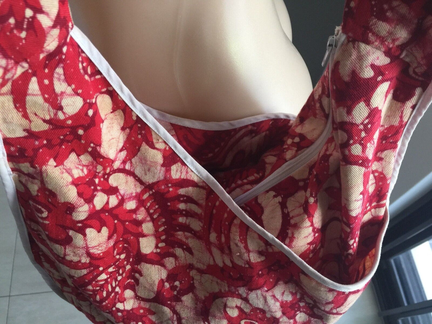 Shoulder Bag Round Flat Red Beige White Paisley Floral Batik Cotton Beach NEW