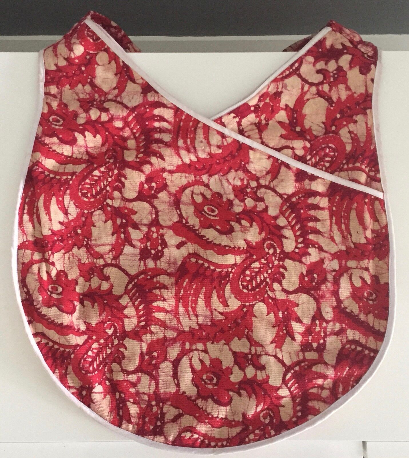 Shoulder Bag Round Flat Red Beige White Paisley Floral Batik Cotton Beach NEW