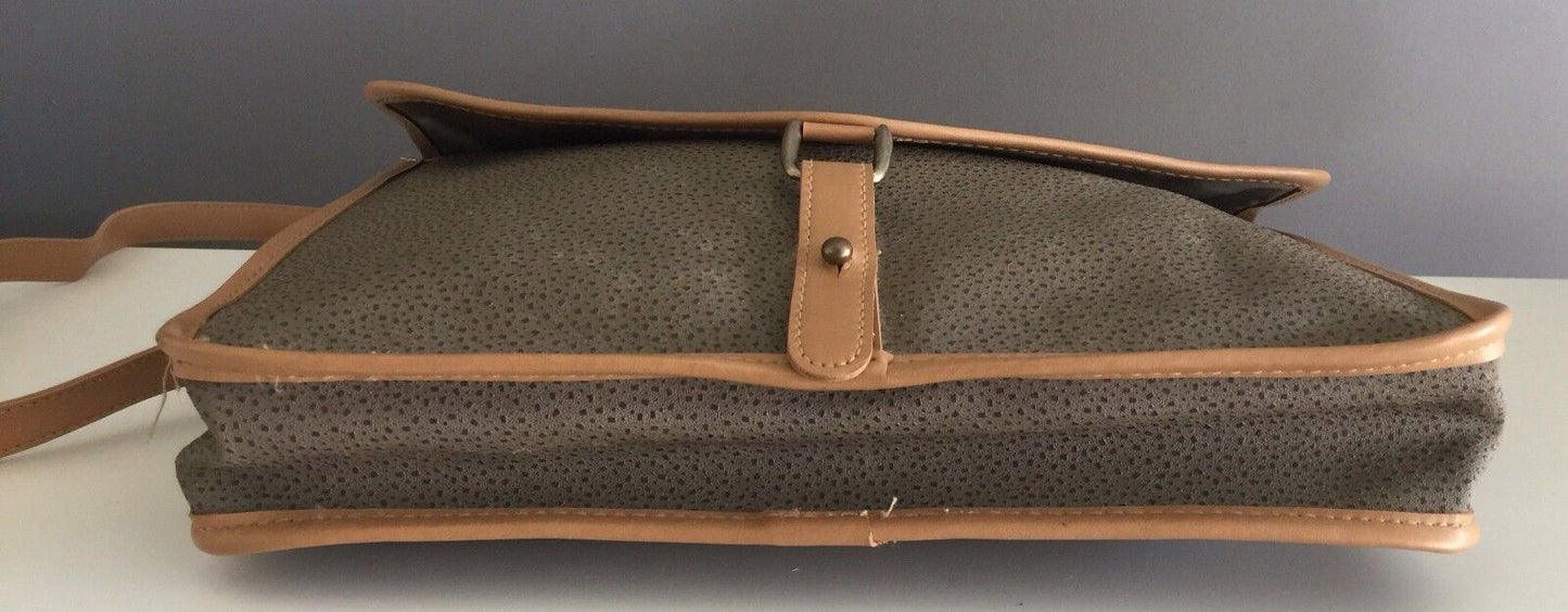 Shoulder Bag ELIZABETH ARDEN Textured PU Brown & Tan Trim Messenger Retro