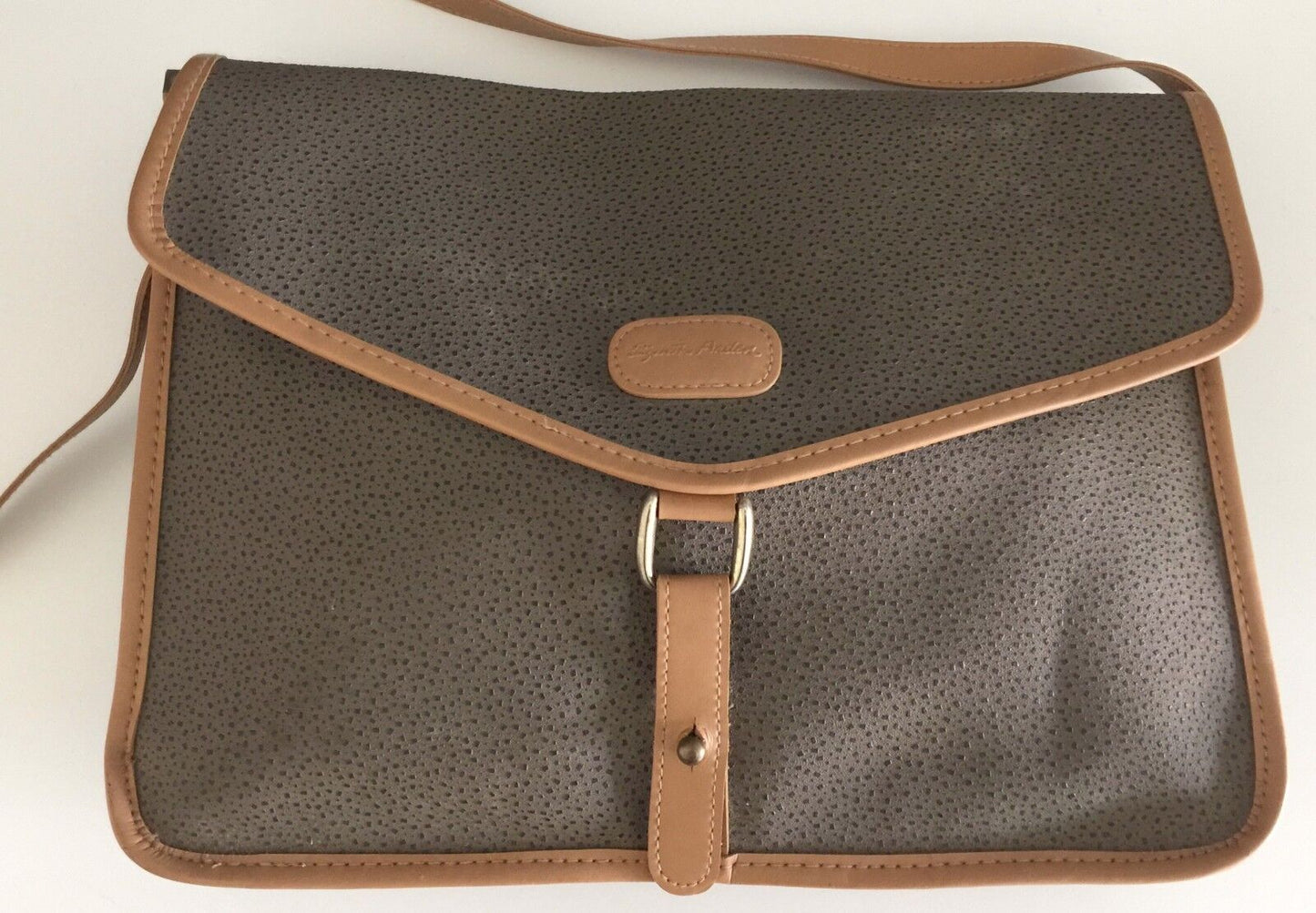 Shoulder Bag ELIZABETH ARDEN Textured PU Brown & Tan Trim Messenger Retro