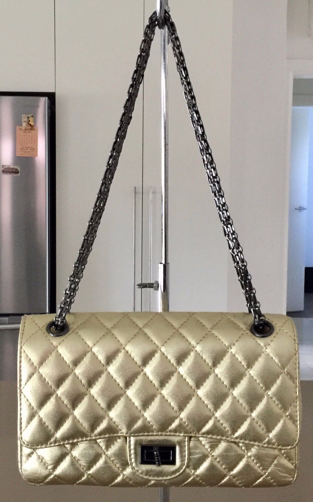 Shoulder Bag NCL Gold Quilted Design Rectangle Shape CHAIN  NEW Vintage
