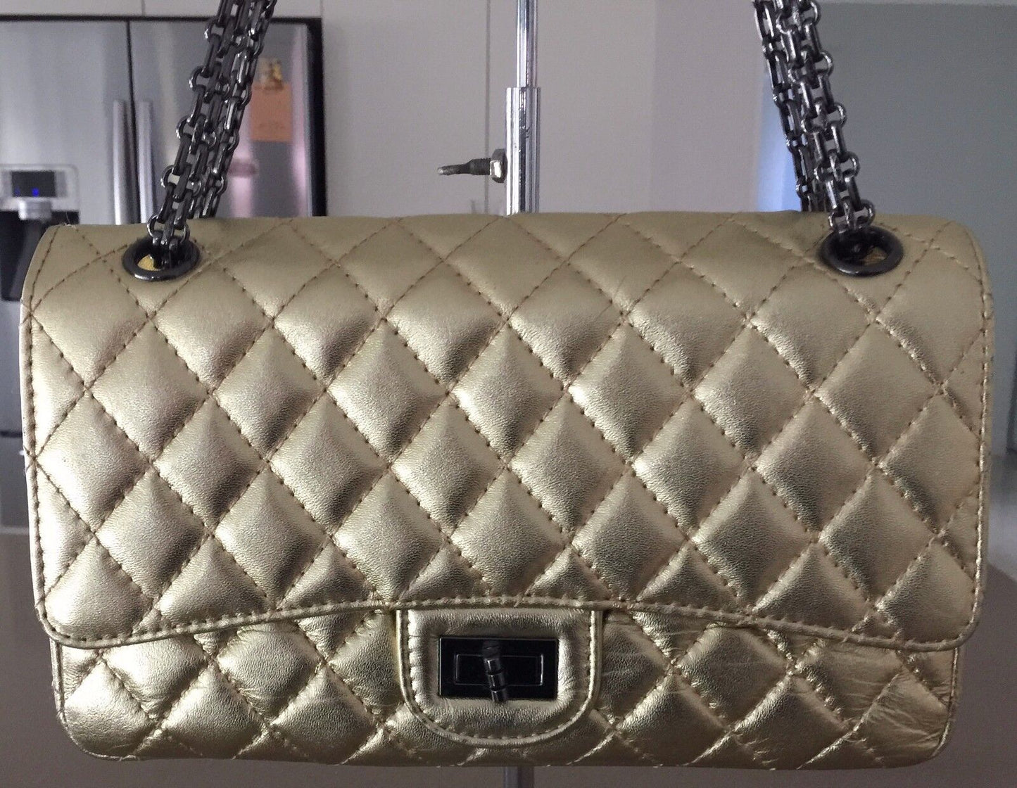 Shoulder Bag NCL Gold Quilted Design Rectangle Shape CHAIN  NEW Vintage