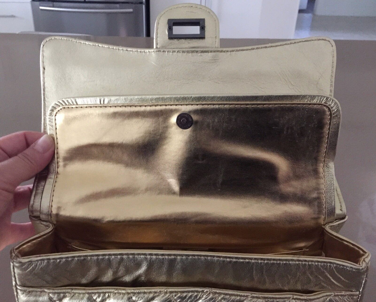 Shoulder Bag NCL Gold Quilted Design Rectangle Shape CHAIN  NEW Vintage