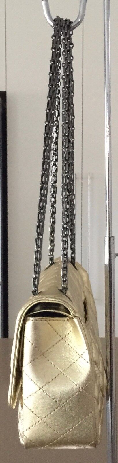Shoulder Bag NCL Gold Quilted Design Rectangle Shape CHAIN  NEW Vintage