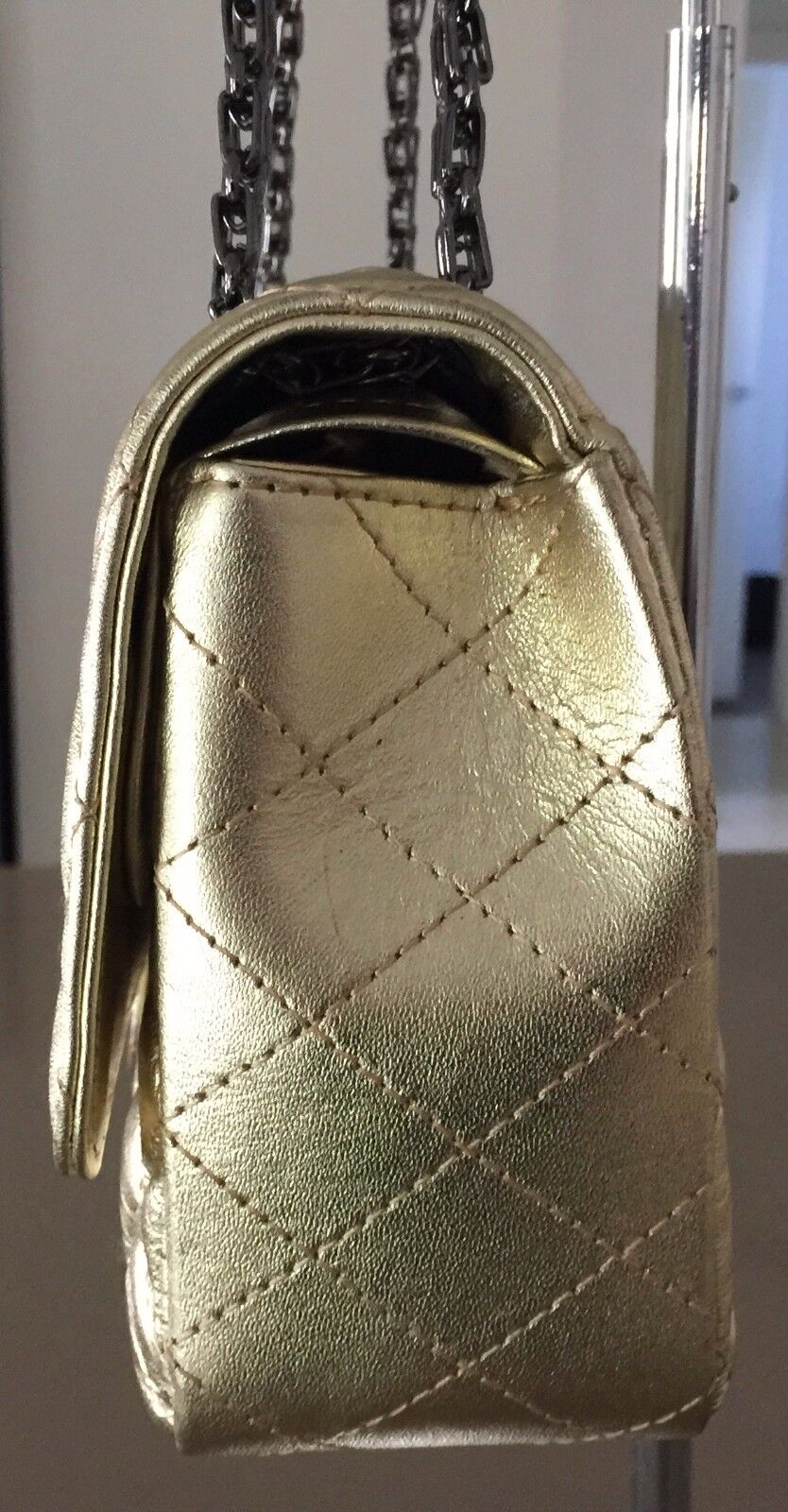 Shoulder Bag NCL Gold Quilted Design Rectangle Shape CHAIN  NEW Vintage