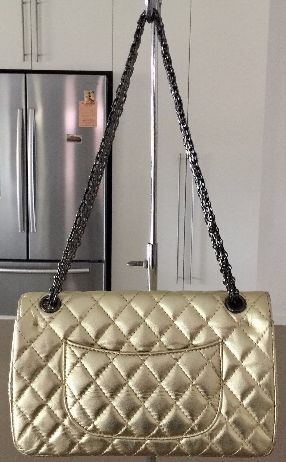 Shoulder Bag NCL Gold Quilted Design Rectangle Shape CHAIN  NEW Vintage