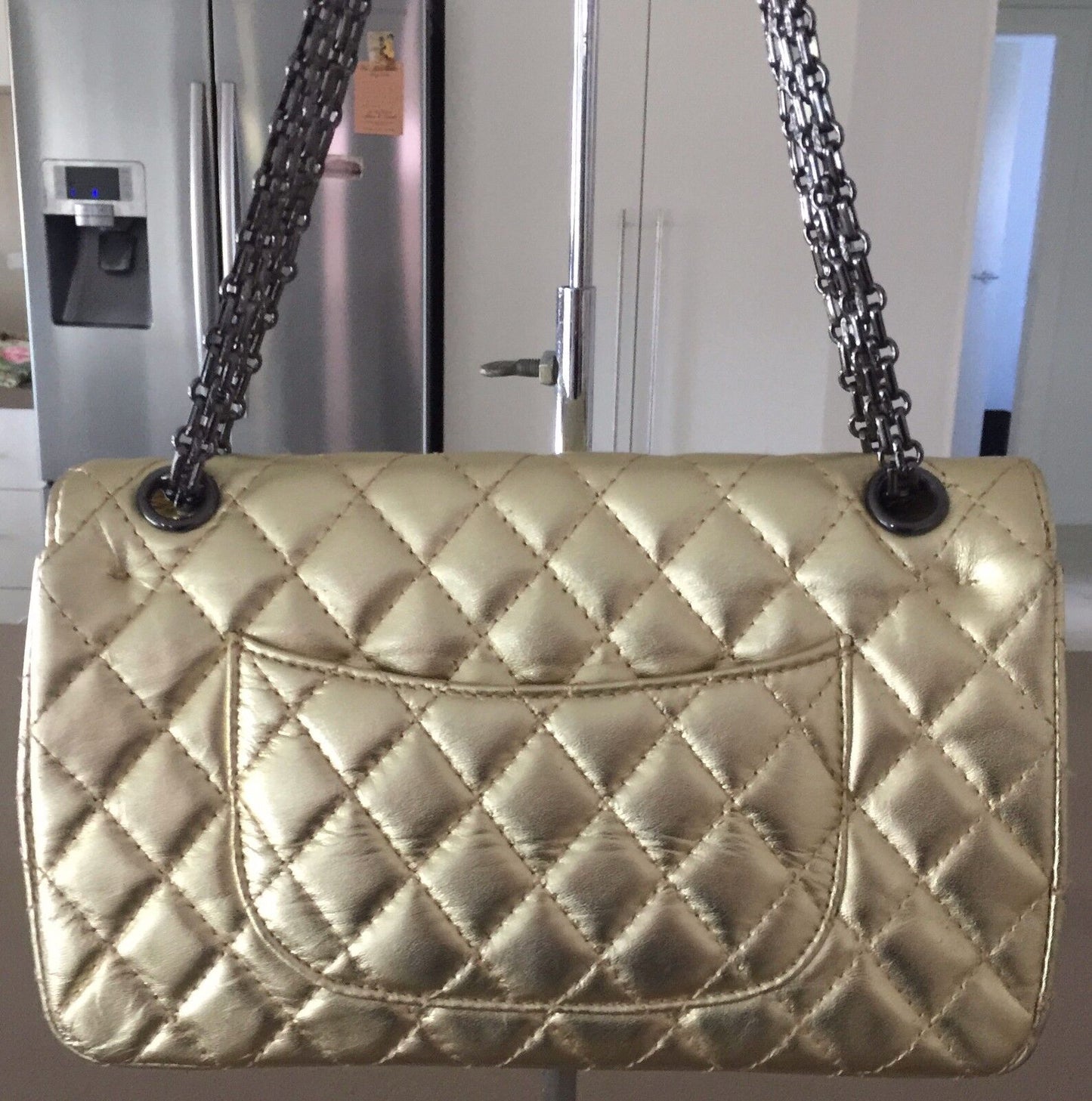 Shoulder Bag NCL Gold Quilted Design Rectangle Shape CHAIN  NEW Vintage