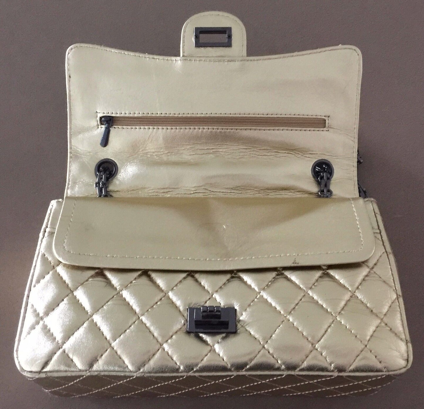 Shoulder Bag NCL Gold Quilted Design Rectangle Shape CHAIN  NEW Vintage