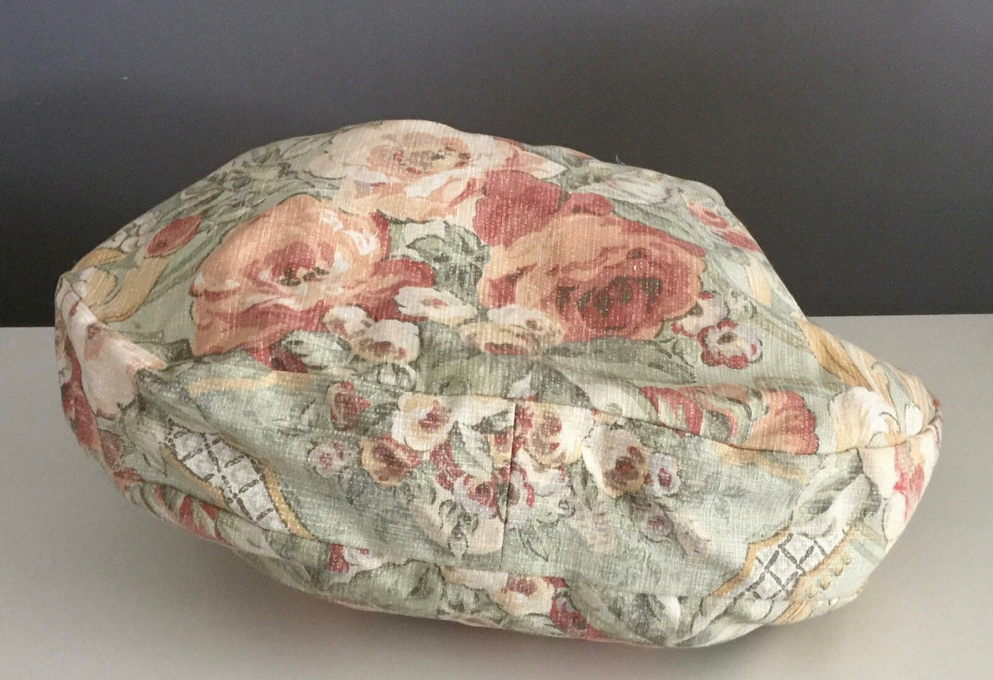 Carry BAG Bamboo Ring Handle Cotton Reversible Green Pasterl Floral NEW Shopper
