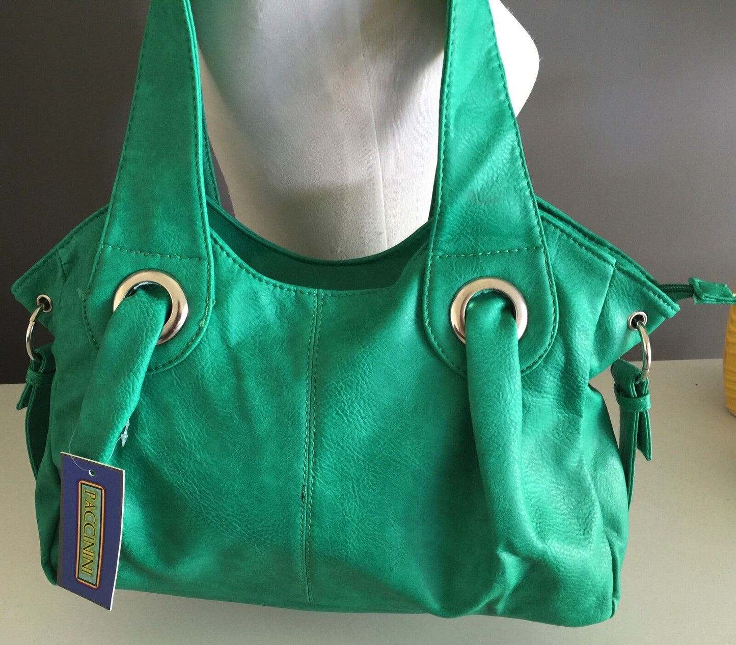 Shoulder Bag PACCININI Leather Faux Green Pebble  Tote Gorgeous Colour NEW