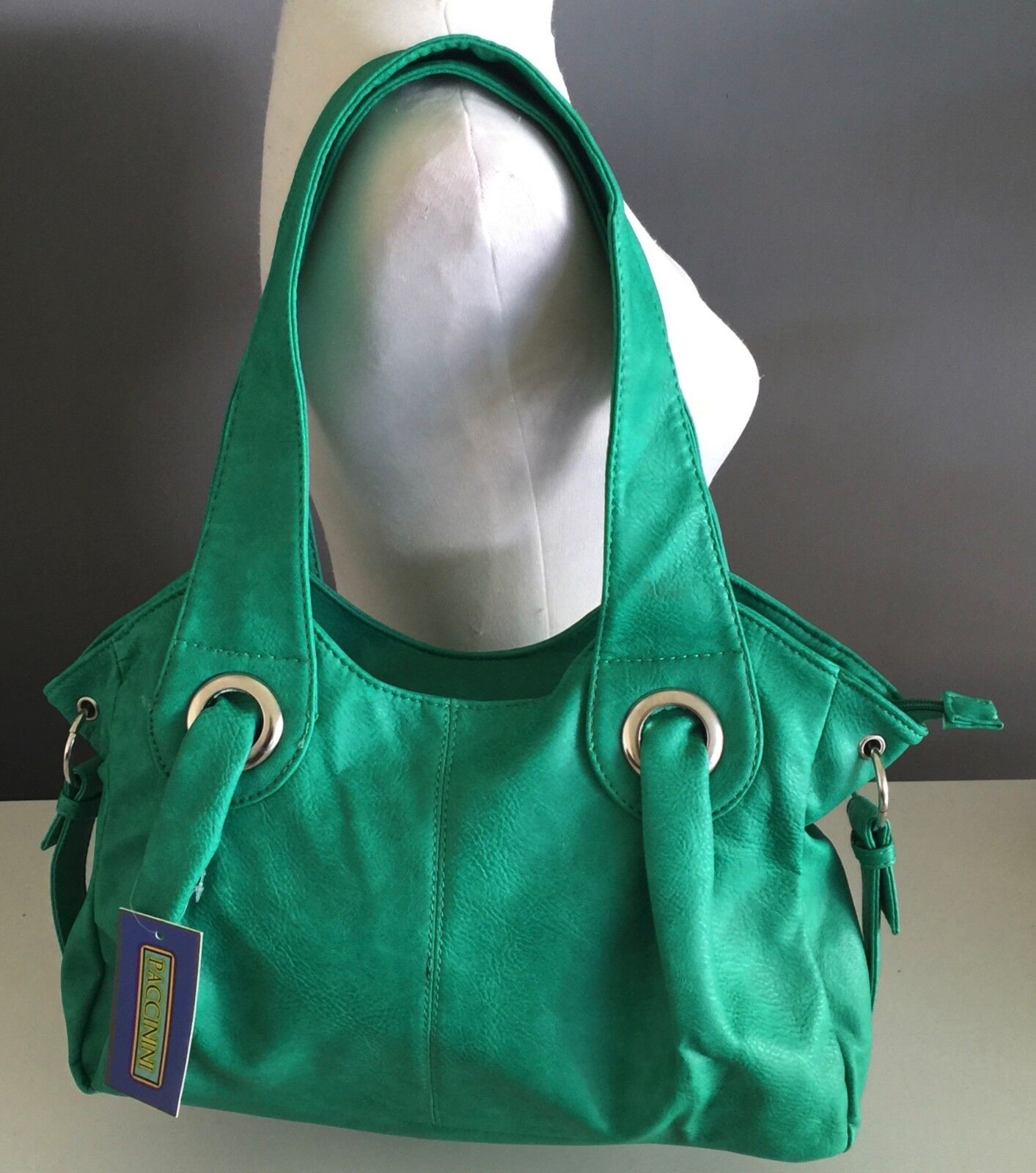 Shoulder Bag PACCININI Leather Faux Green Pebble  Tote Gorgeous Colour NEW