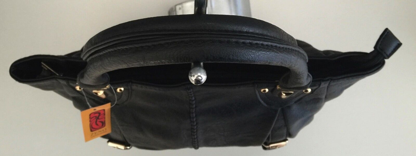 ZENO Shoulder Bag HandBag Black Pleather Textured Tote Shopper NEW