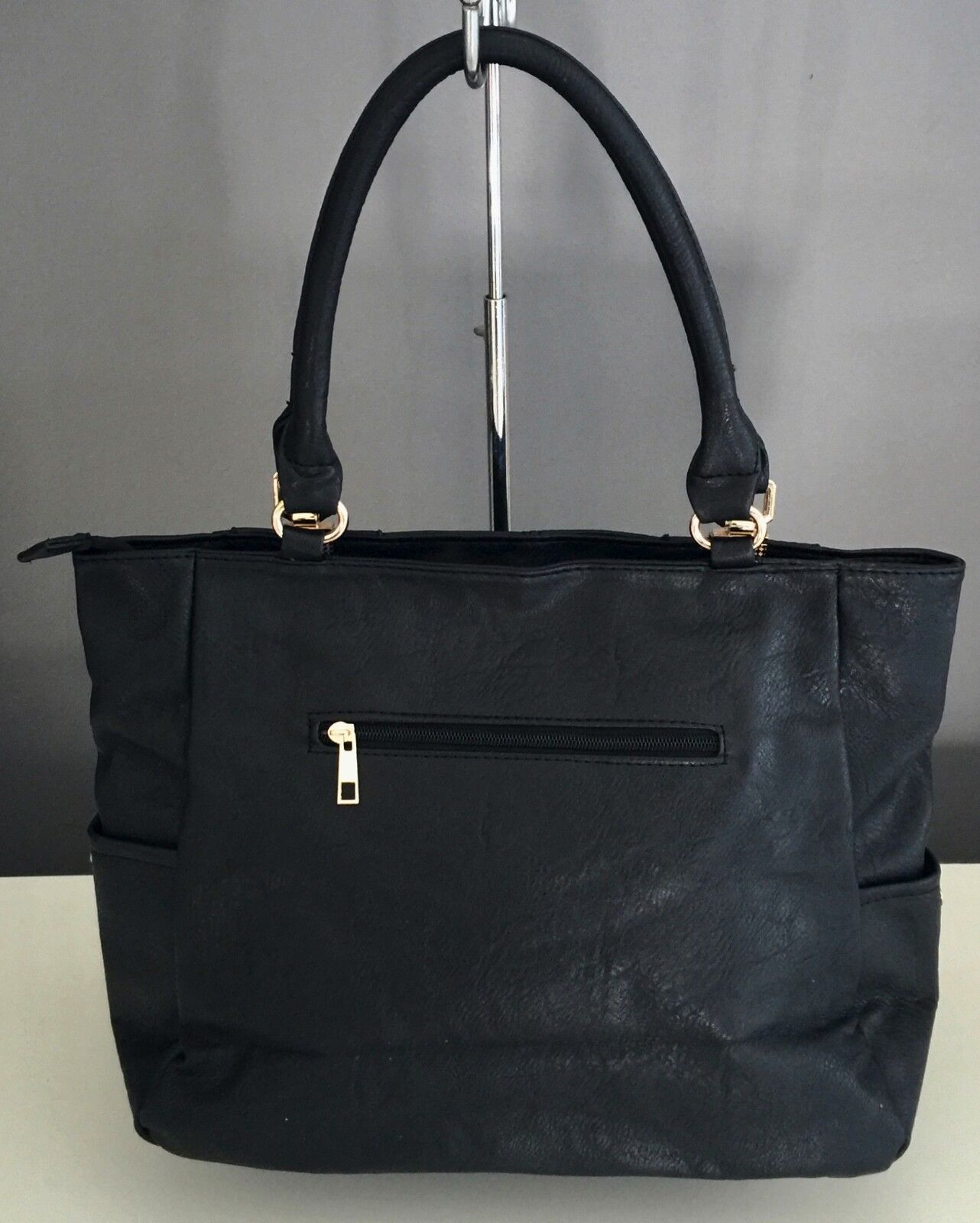 ZENO Shoulder Bag HandBag Black Pleather Textured Tote Shopper NEW
