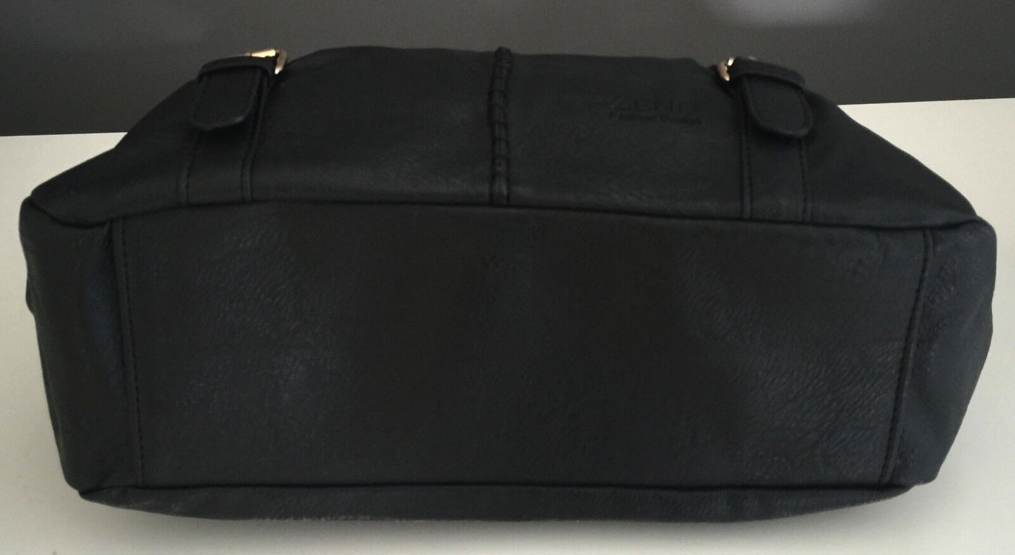 ZENO Shoulder Bag HandBag Black Pleather Textured Tote Shopper NEW