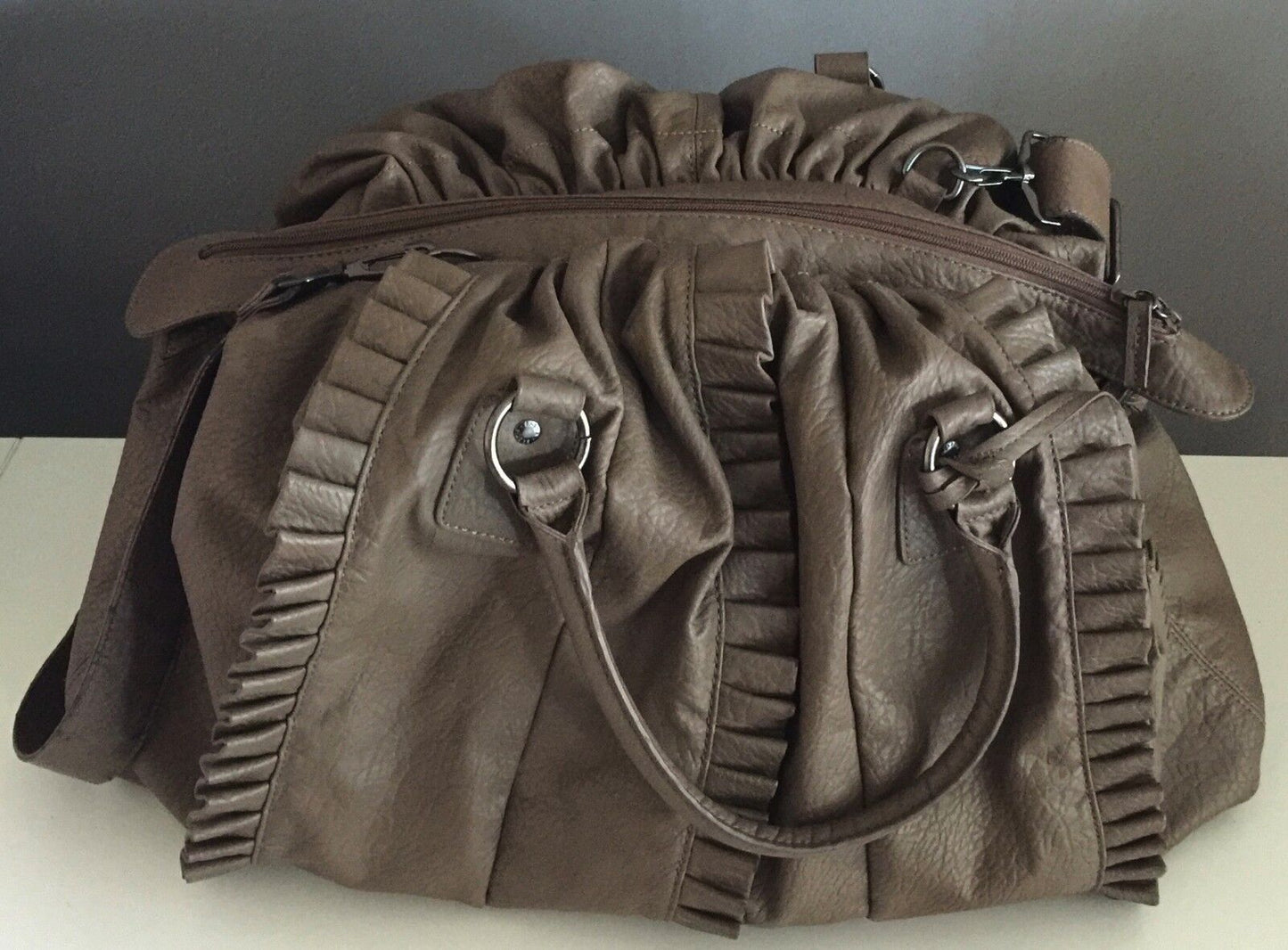 SASKIA Shoulder Bag Pleather Pebble Look Large Satchel Hobo Celebrity Style