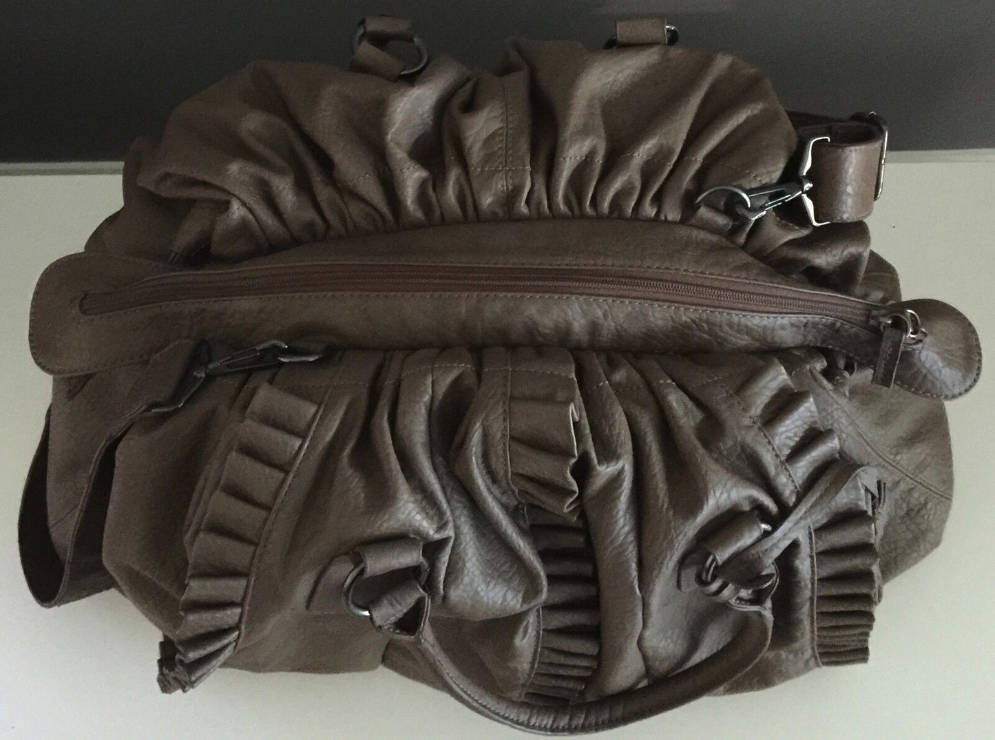 SASKIA Shoulder Bag Pleather Pebble Look Large Satchel Hobo Celebrity Style