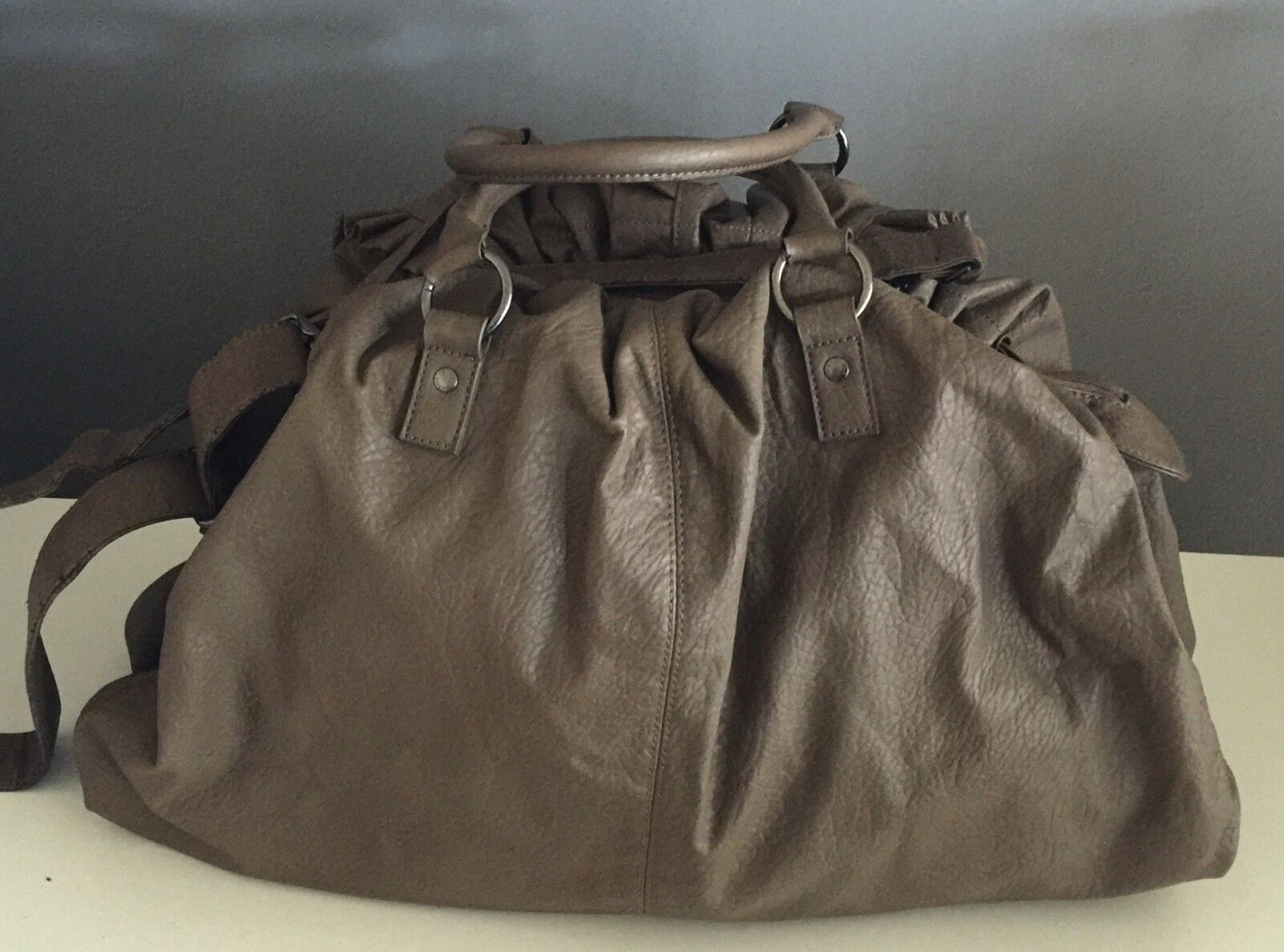 SASKIA Shoulder Bag Pleather Pebble Look Large Satchel Hobo Celebrity Style