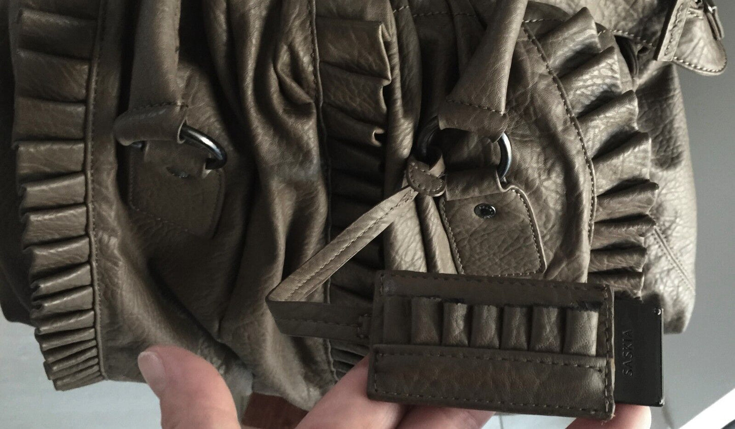 SASKIA Shoulder Bag Pleather Pebble Look Large Satchel Hobo Celebrity Style