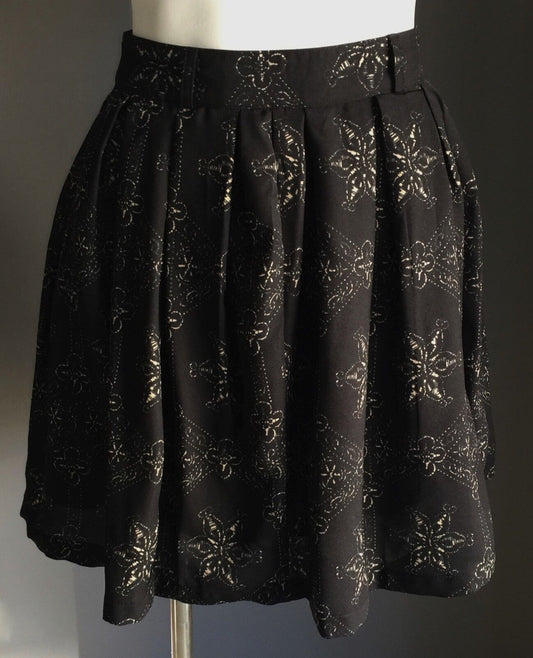ISKA LONDON Mini Skirt Black & Beige Print Full Pleated Short Size 6 - 8 NEW