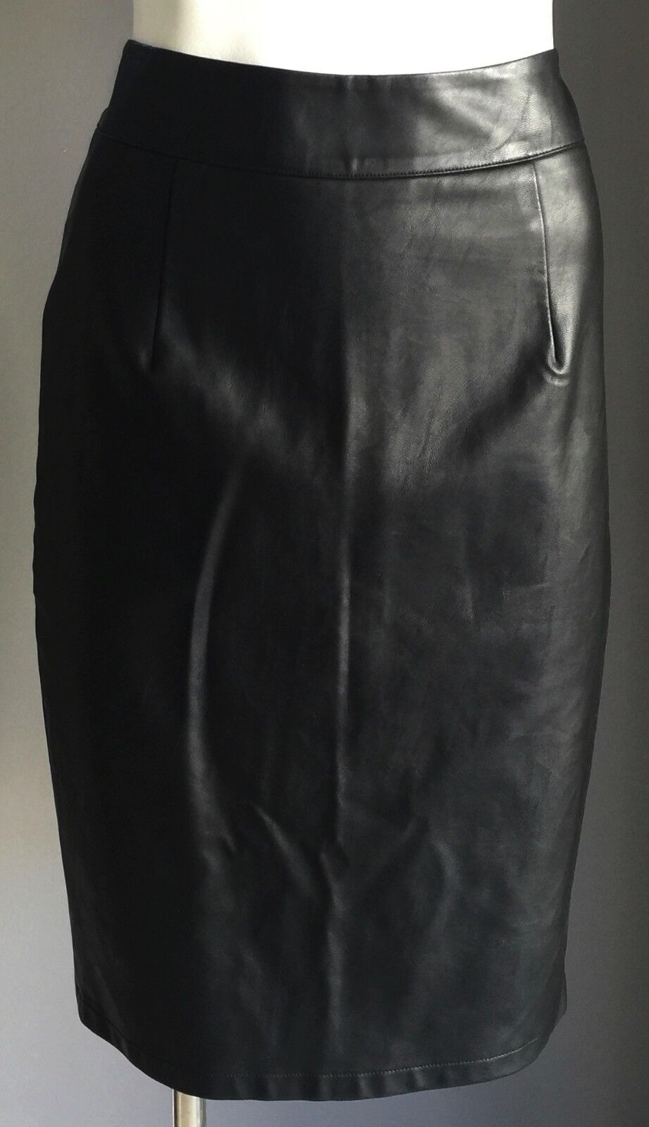 DON"T ASK AMANDA Skirt Black Pleather Midi Length Pencil Ladies Size S 8