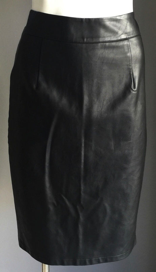 DON"T ASK AMANDA Skirt Black Pleather Midi Length Pencil Ladies Size S 8
