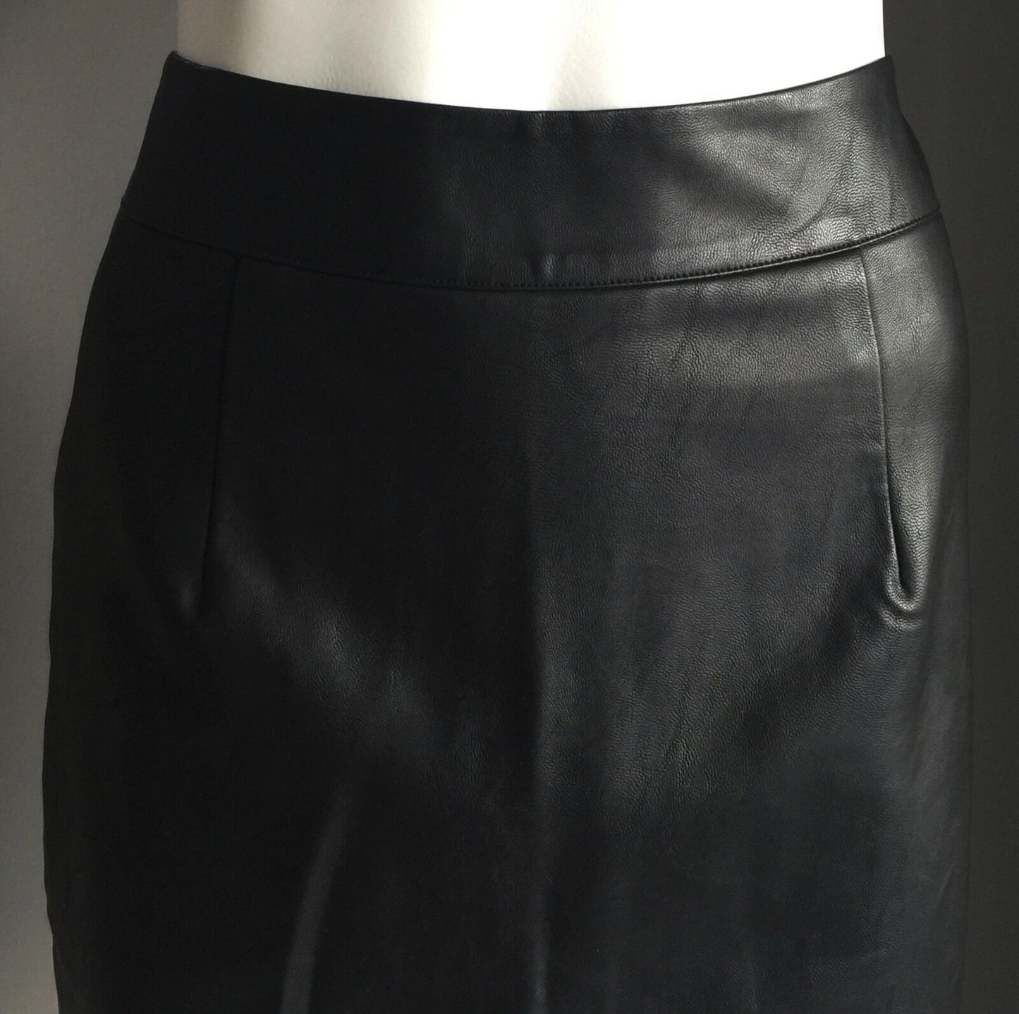 DON"T ASK AMANDA Skirt Black Pleather Midi Length Pencil Ladies Size S 8