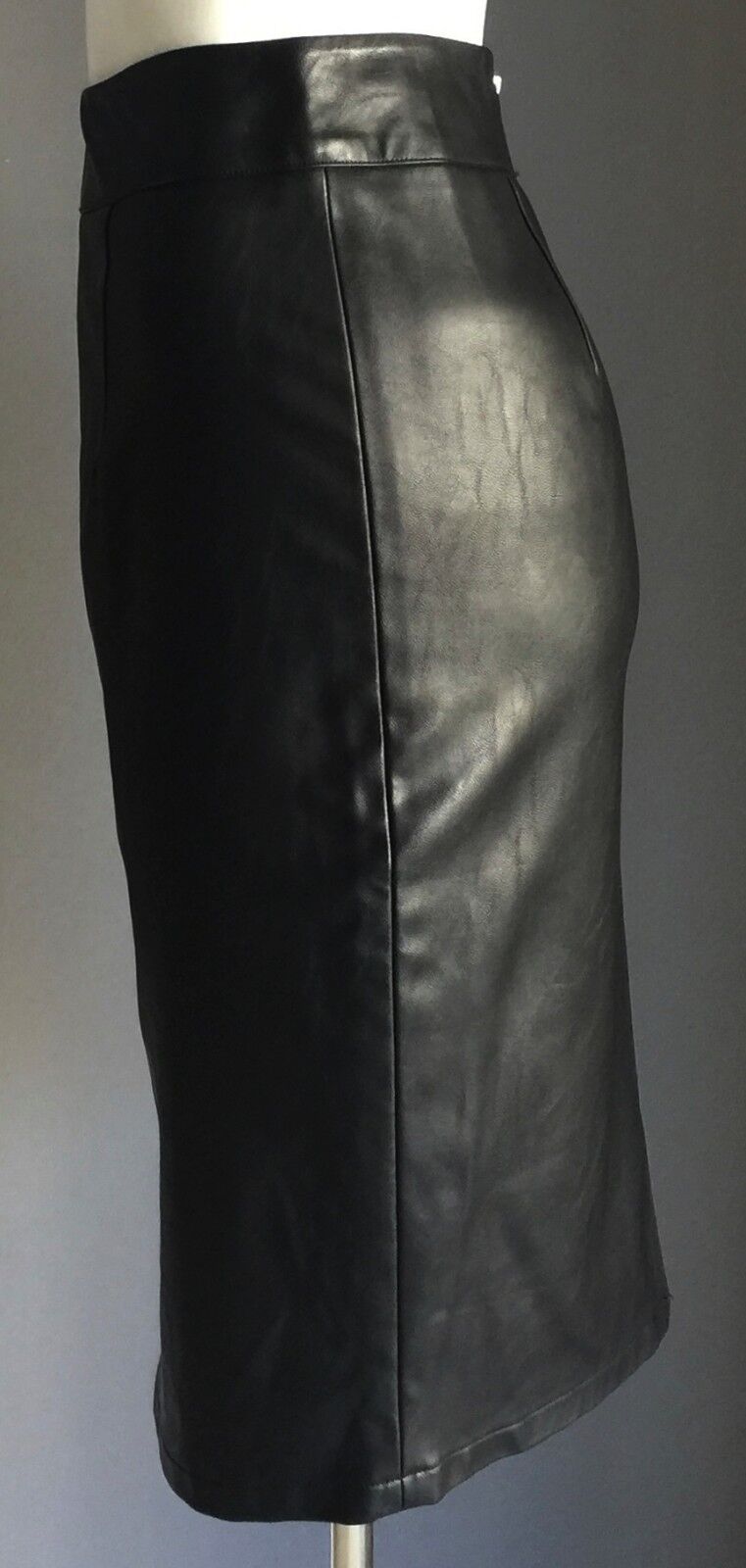 DON"T ASK AMANDA Skirt Black Pleather Midi Length Pencil Ladies Size S 8