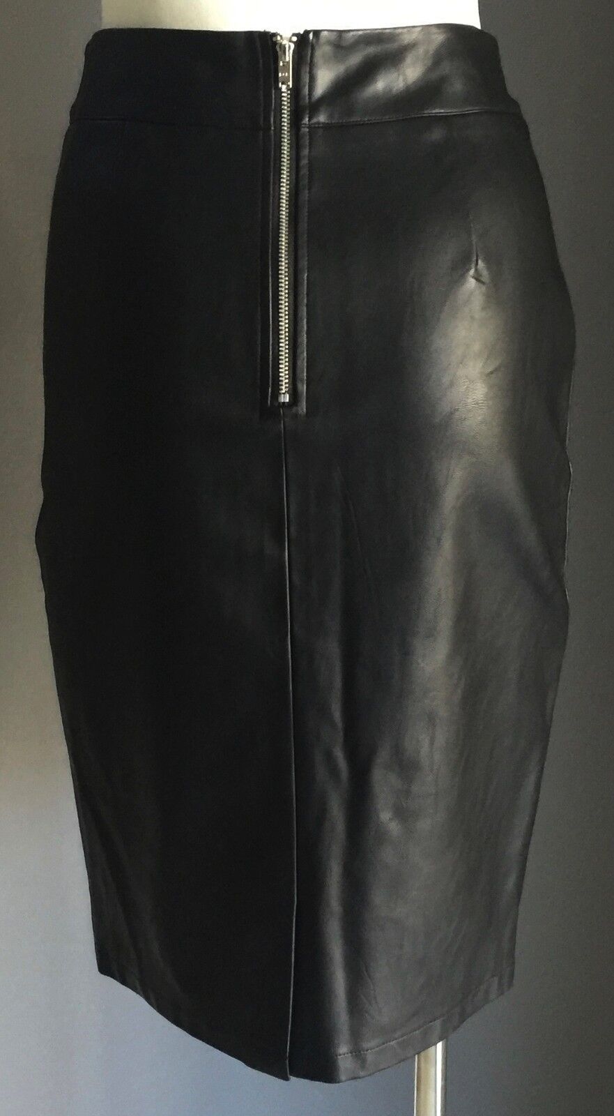 DON"T ASK AMANDA Skirt Black Pleather Midi Length Pencil Ladies Size S 8