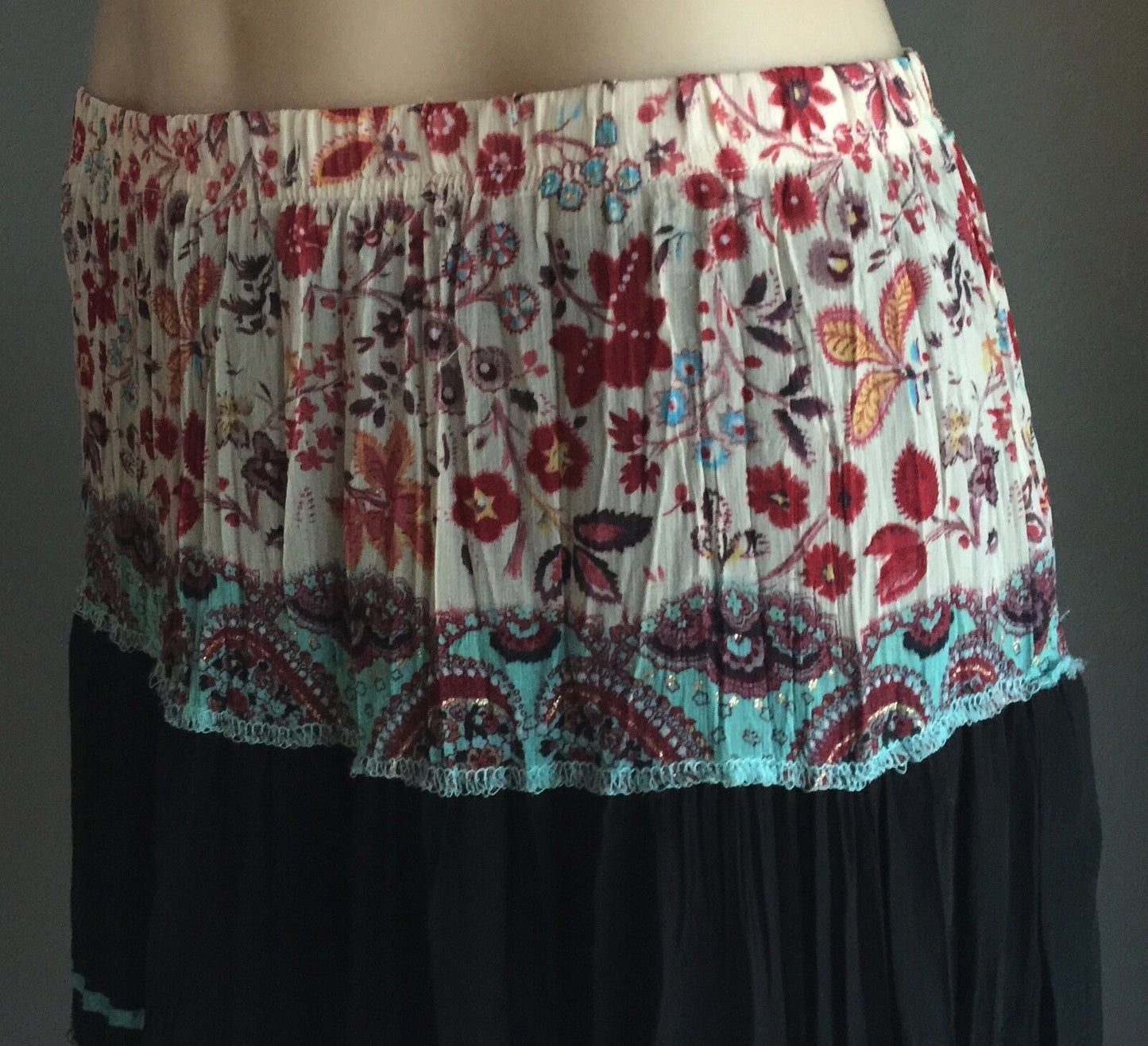 MISS ANNE Maxi Skirt Colourful Pleated Crinkle  Tier Size 8 10 Boho Hippie